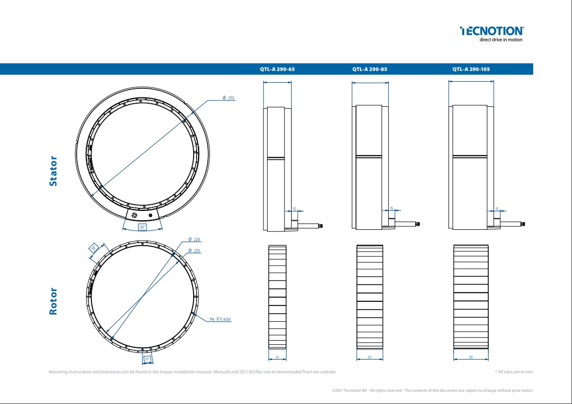 QTL 290 Series - Frameless Torque Motor technical drawing