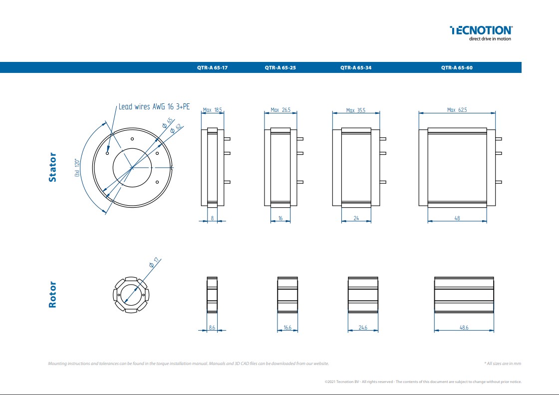 QTR 65 Series - Frameless Torque Motor technical drawing