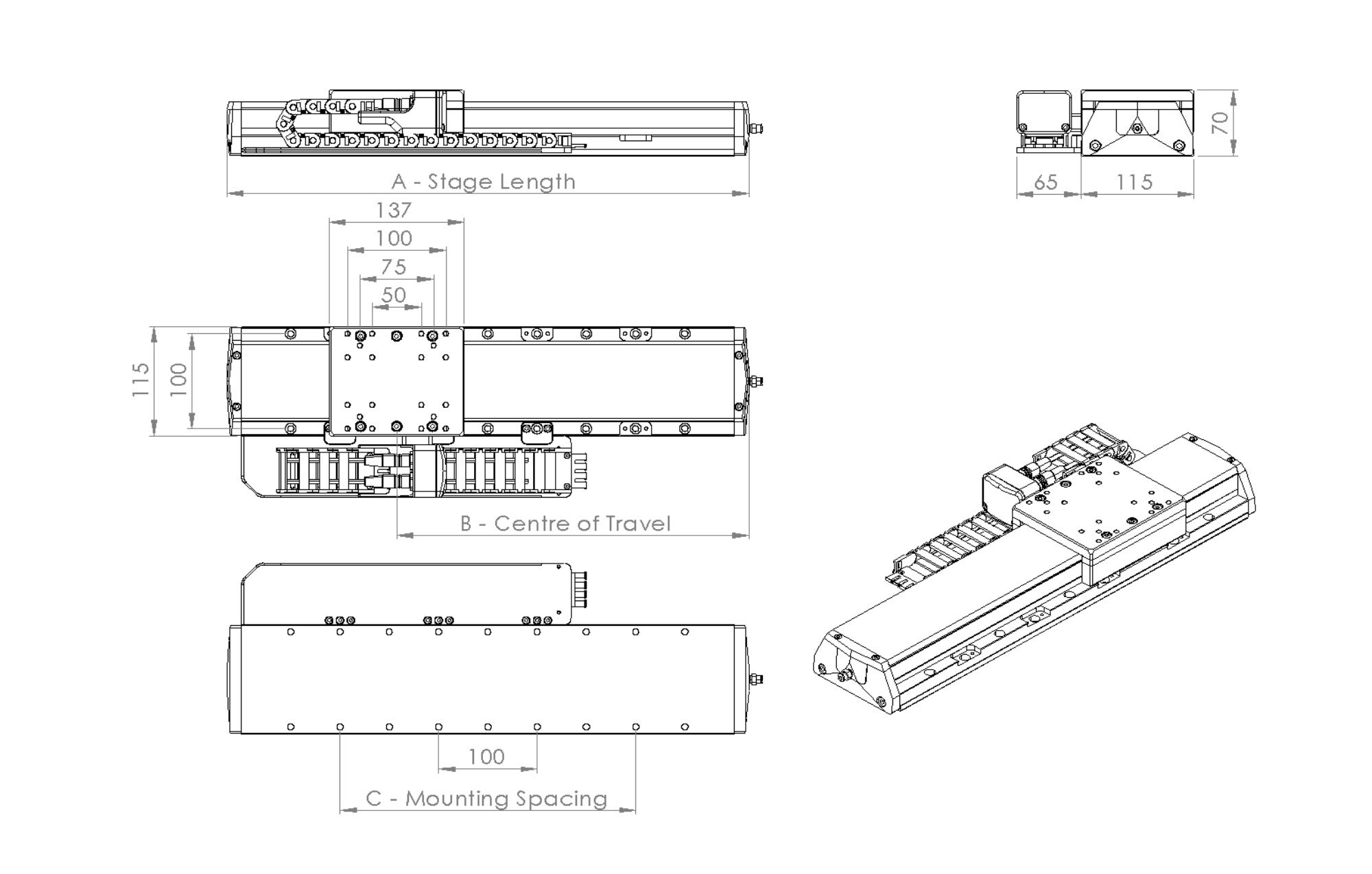 S115-IL Standard Linear Stage Series technical drawing