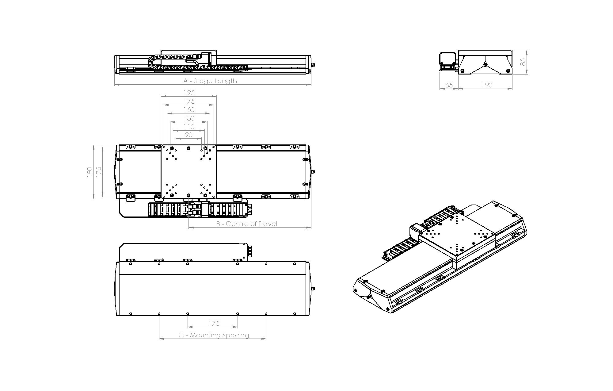 S190-IL Standard Linear Stage Series technical drawing