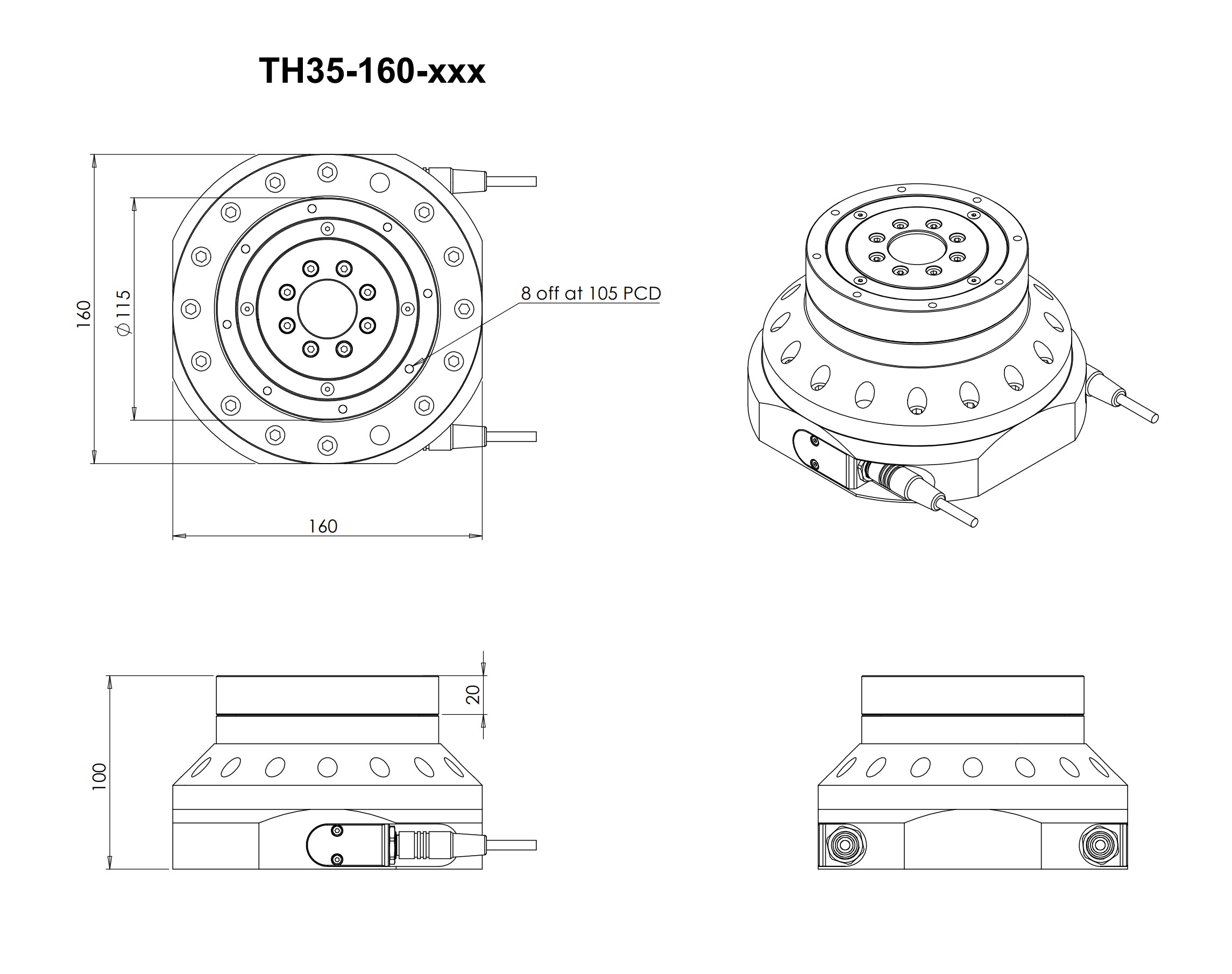 TH35 160 Precision Rotary Stage technical drawing