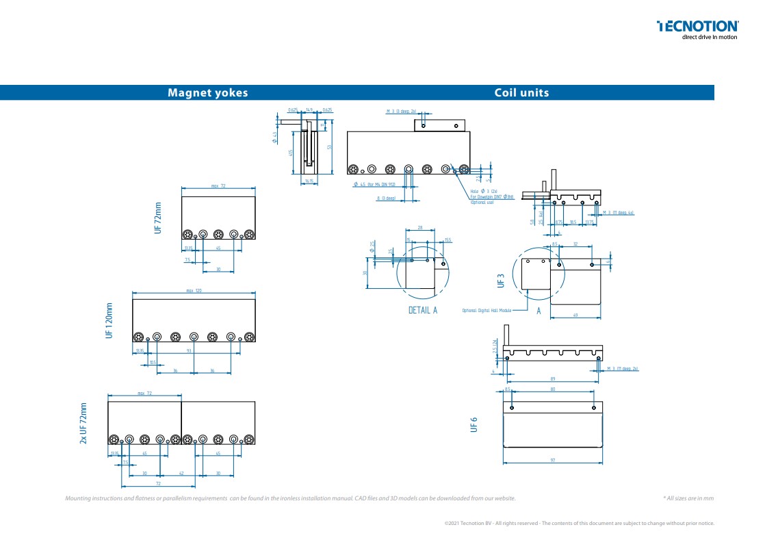 UF Series - Ironless Linear Motors technical drawing