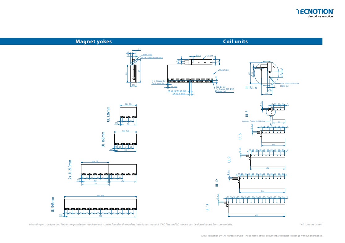 UL Series - Ironless Linear Motors technical drawing