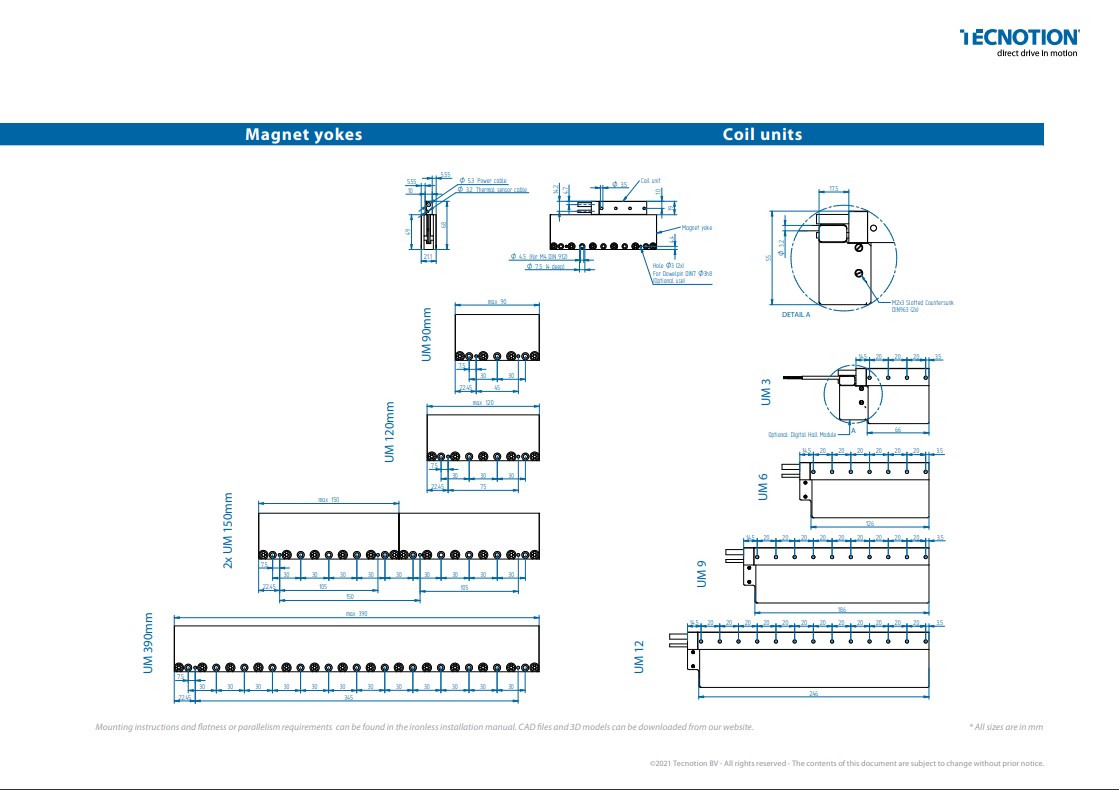 UM Series - Ironless Linear Motors technical drawing
